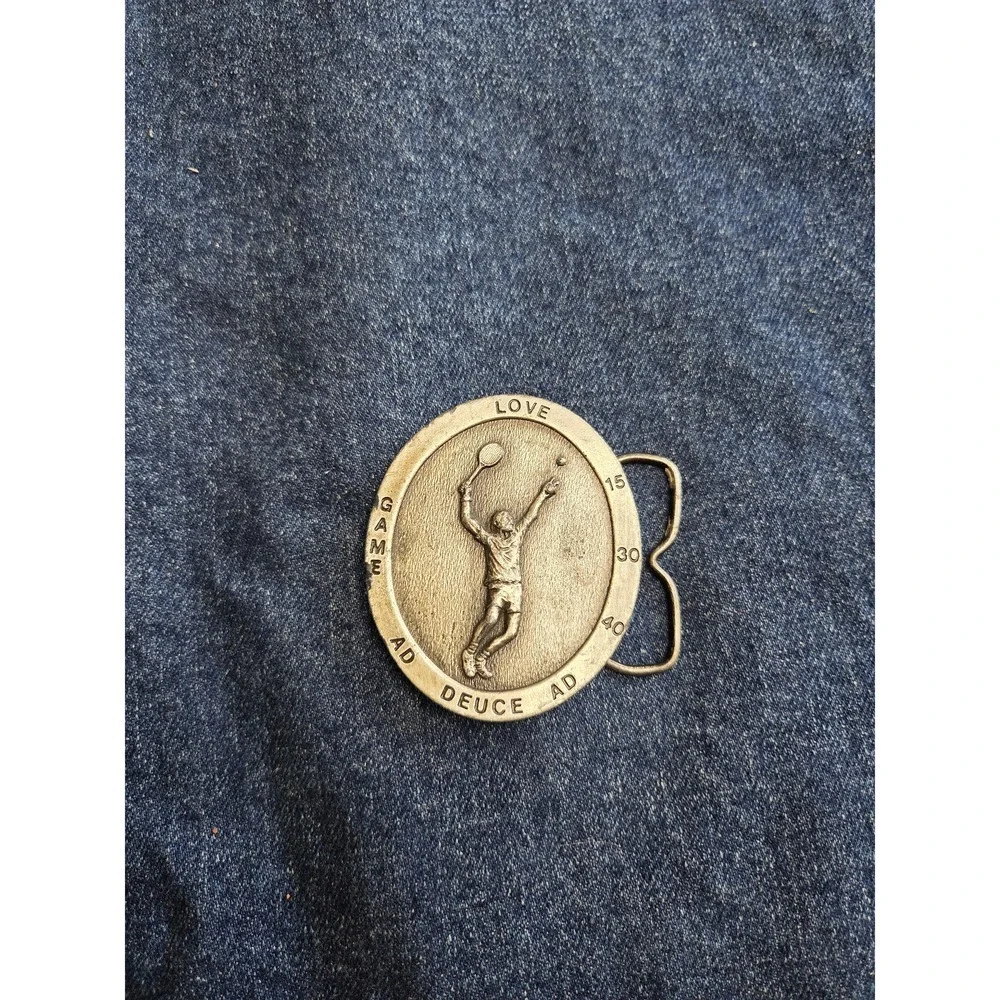 Vintage 1977 Bergamot Tennis Player Brass Belt Buckle - Rare Heavy